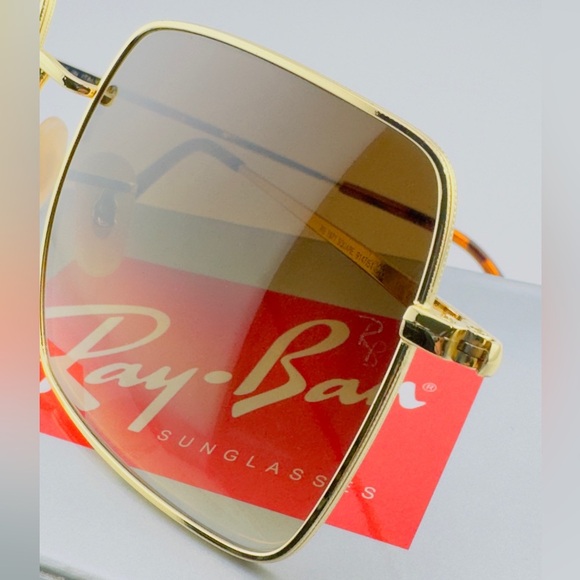 Ray-Ban Square Classic Sunglasses RB1971 Gold Frame Light Brown Gradient Lenses - Picture 13 of 14